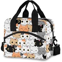 Sinestour Cute Cat Print Insulated Lunch Bag with Adjustable Shoulder Strap Reusable Lunch Tote Box Cooler for Women Girls School Office Picnic Adults