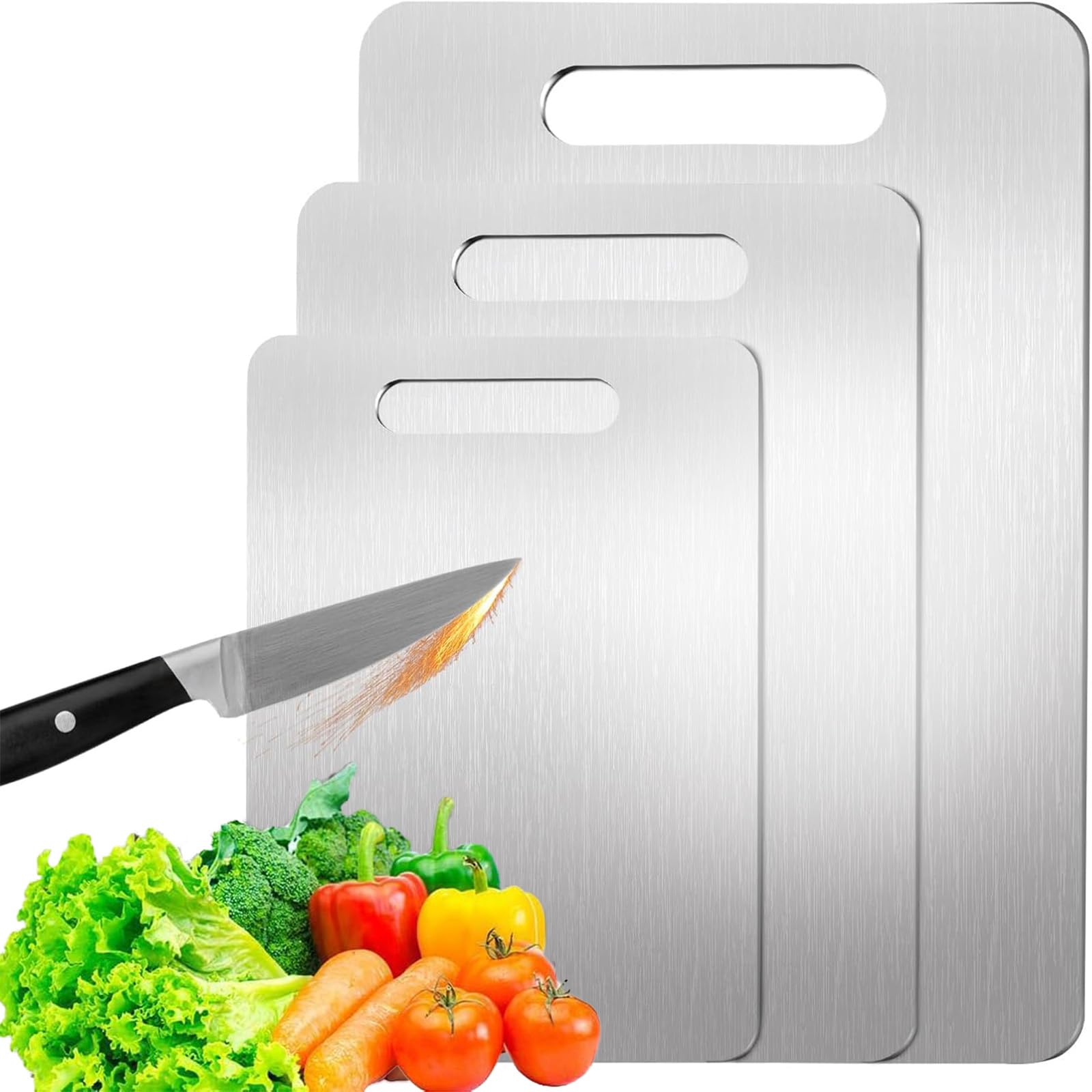 Planche à découper inoxydable sans BPA double face pour préparer viande et légumes