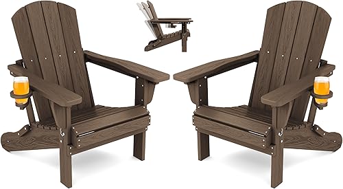 SERWALL Juego de 2 sillas plegables Adirondack ajustables con 3 posiciones reclinables, Adirondack de polietileno de alta densidad para todo tipo de
