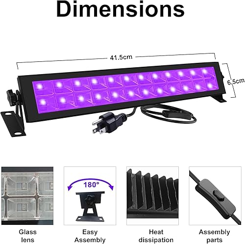 Miniatura 4 de Giguelove Paquete de 2 barras de luz negra de 48 W impermeables IP66, luces LED negras, luces negras de inundación para fiesta que brilla en la