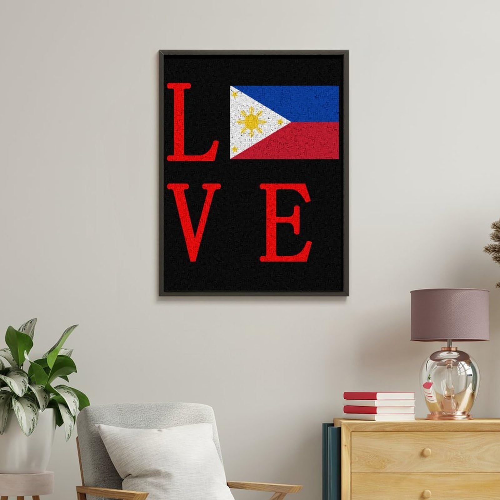 Lustiges Malen nach Zahlen für Erwachsene, Motiv: Liebe Philippinen-Flagge, vertikales Baumwollgemälde, digitales Ölgemälde, Heimdekoration, Geschenk, 65 x 50 cm