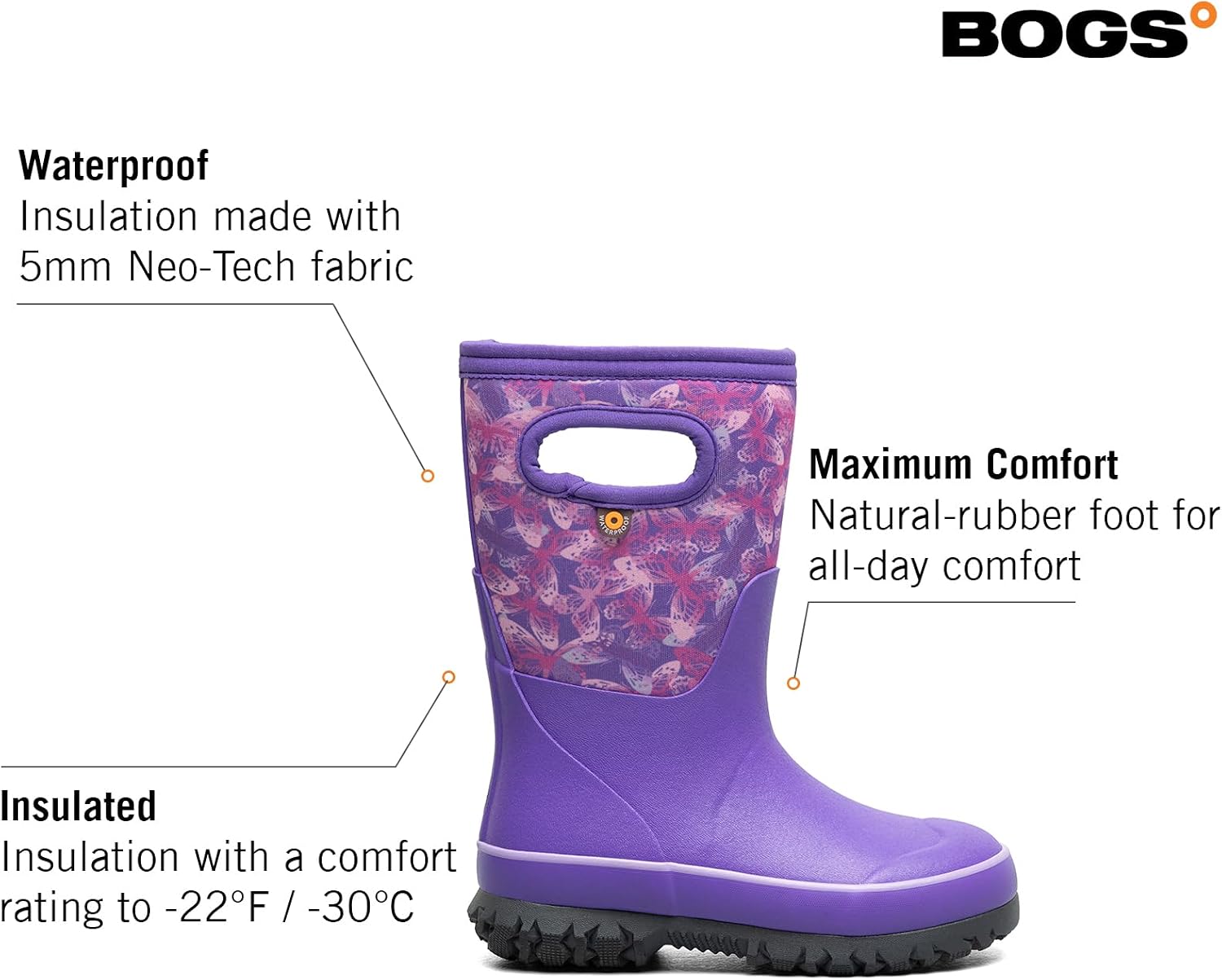 BOGS Grasp Kids Waterproof Rain Boots, Insulated Winter Snow Boots | Winter Boots, for Rain, Snow & Mud with Easy Pull-On Handles for Toddlers, Boys & Girls, All-Weather Protection