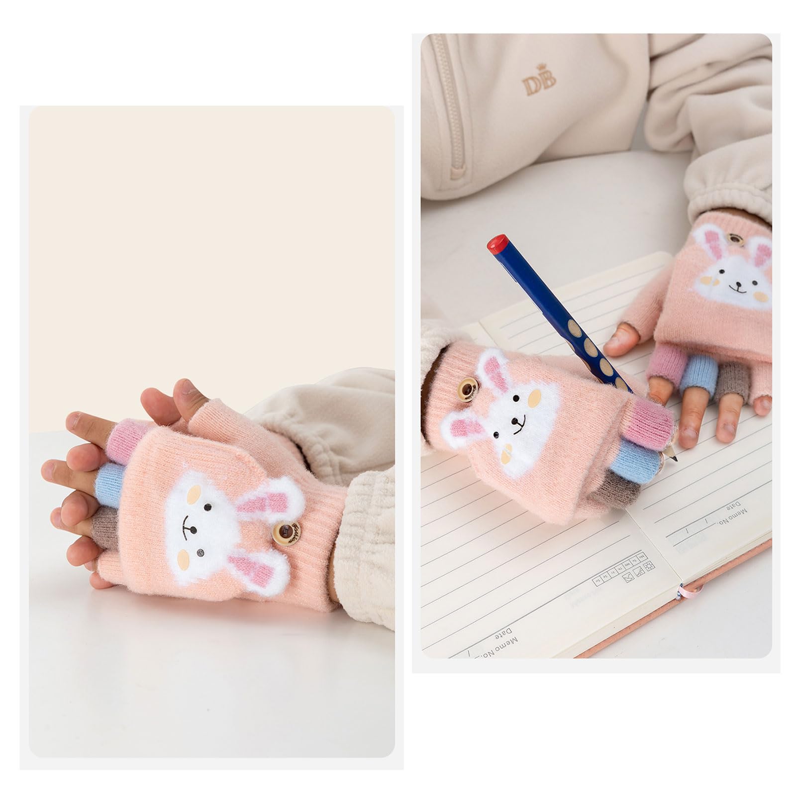 Guantes para niños sin dedos Invierno cálido convertible Flip Top Guantes suave forro de punto y elástico Cute Cartoon para Niños Niño Niñas 7-10 Años