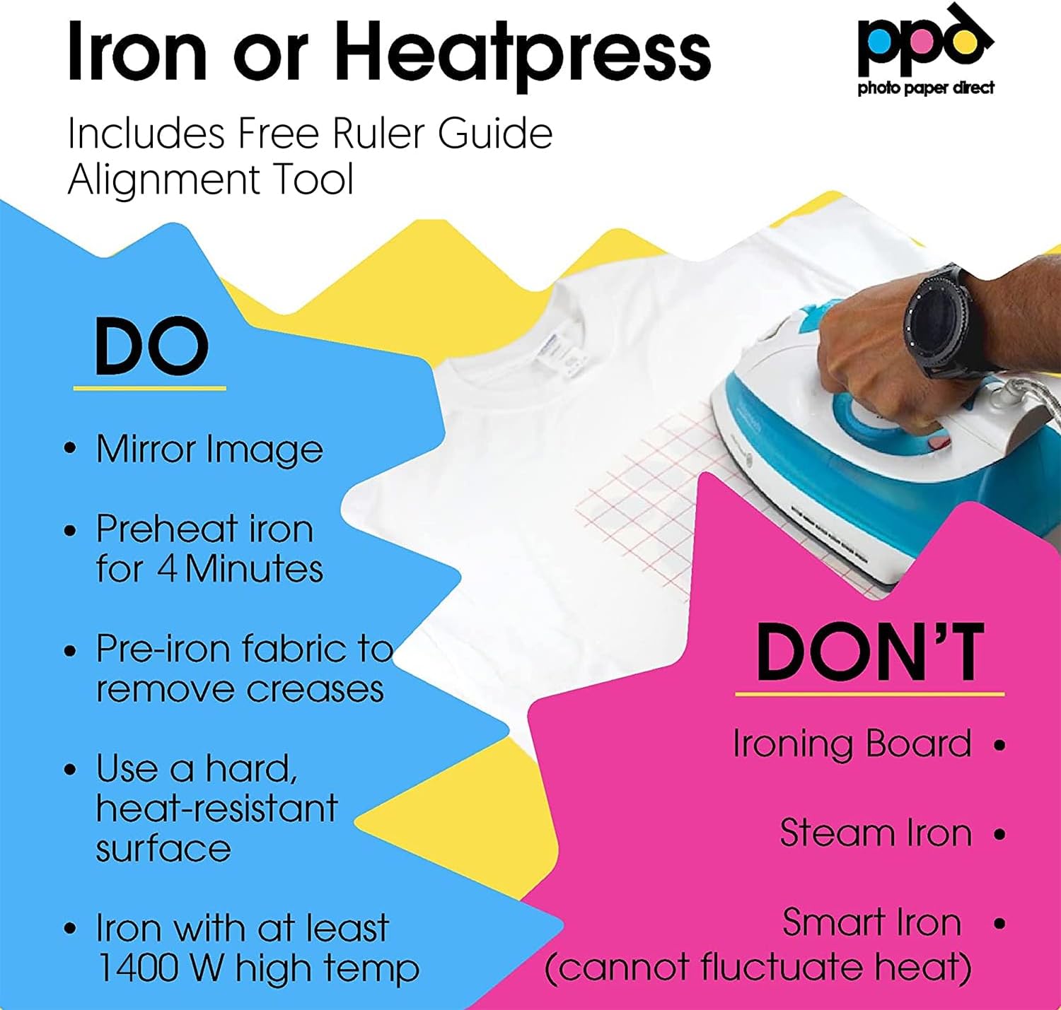 PPD 50 Sheets 8.5x11” - Inkjet Iron-on Heat Transfer Vinyl Paper for White & Light Fabric and T-Shirts - Premium - PPD-1-50