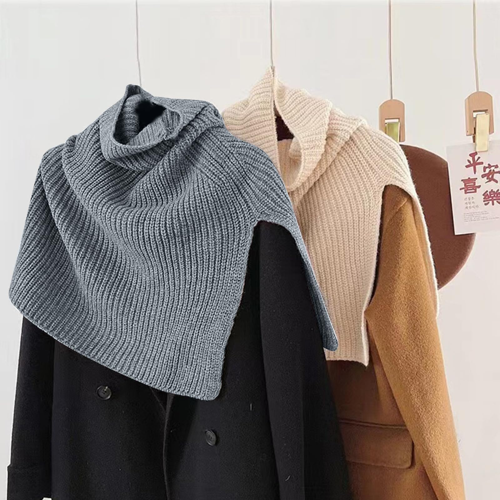 Cache-Cou Col Roulé Femme – En Tricot Côtelé, Amovible, Asymétrique – Pour L'Hiver, Sous Pulls Ou Sweats