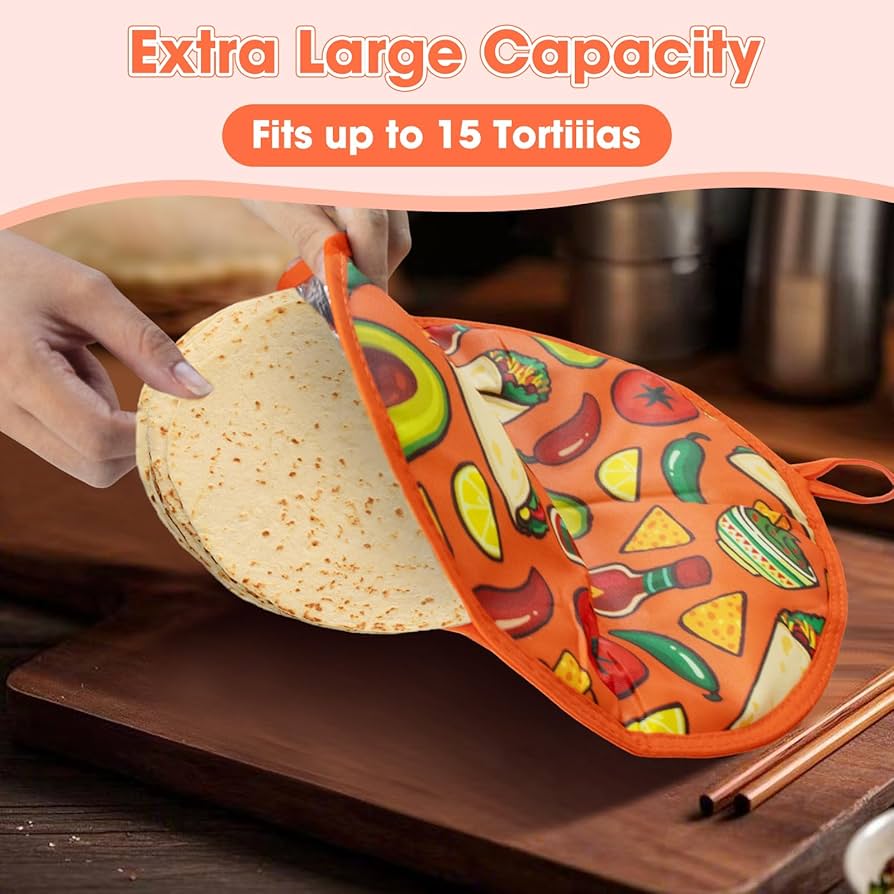 12-Inch Tortilla Warmer Pouch with Aluminum Foil Lining - Extra Long Heat  Retention for Family Dinners, Fits Corn/Flour Tortillas, Roti, Pita &  More(Orange) : Amazon.in: Industrial & Scientific