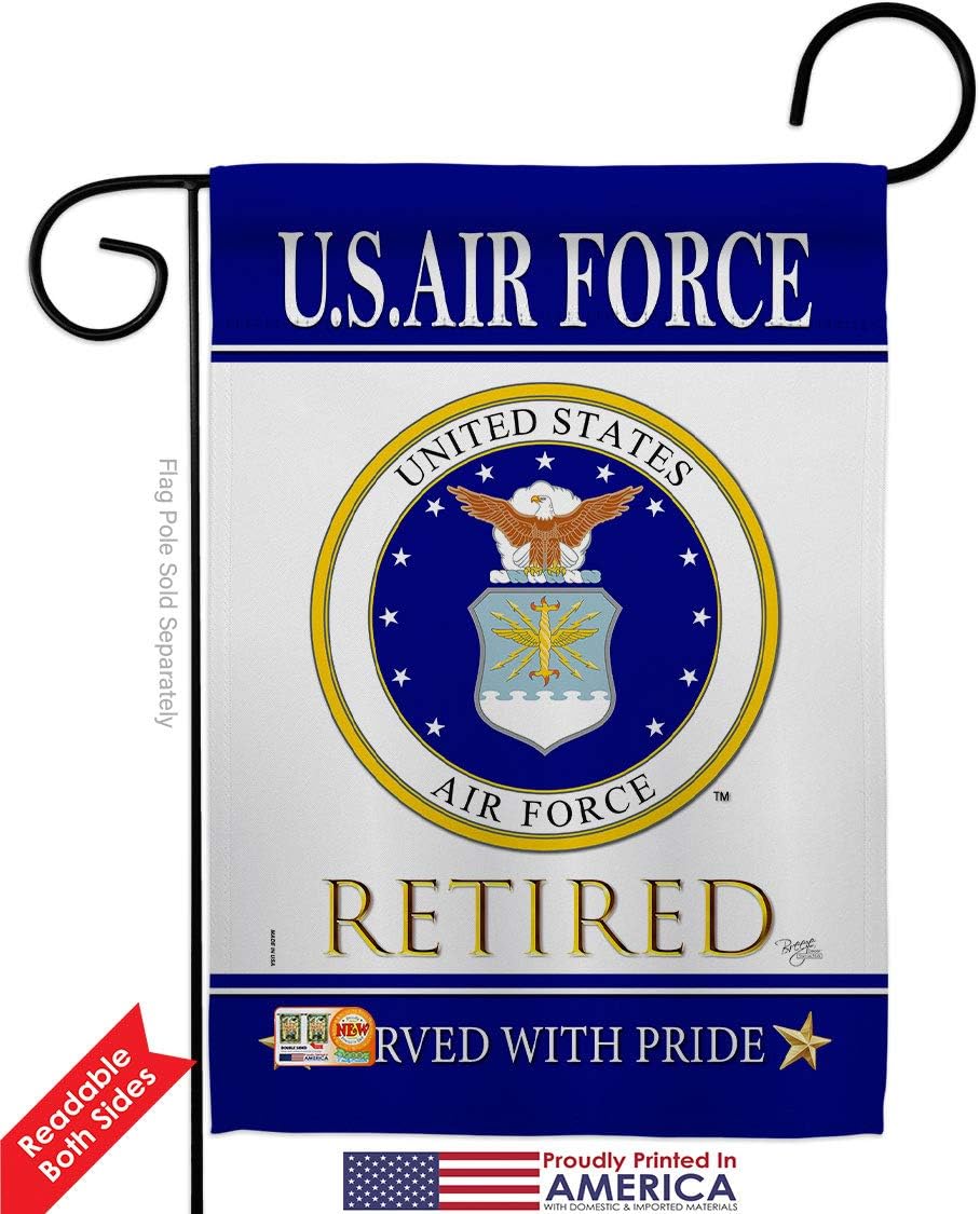 US Air Force Retired Garden Flag Set Wall Holder Armed Forces USAF United State American Military Veteran Retire Official Small Decorative Gift Yard House Banner Double-Sided Made In USA 13 X 18.5