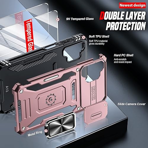 Miniatura 5 de LeYi Funda para Galaxy A13 5G funda Samsung A13 con cubierta deslizante para cámara + 2 paquetes protector de pantalla, funda de teléfono de grado