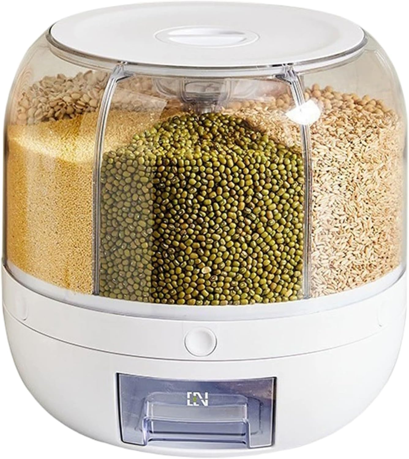 Rotating Candy Dispenser 6-Grid Grain Dispenser Kitchen Storage Container with Removable Lid Sealed Countertop Organizer for Rice Beans Nut and Snacks