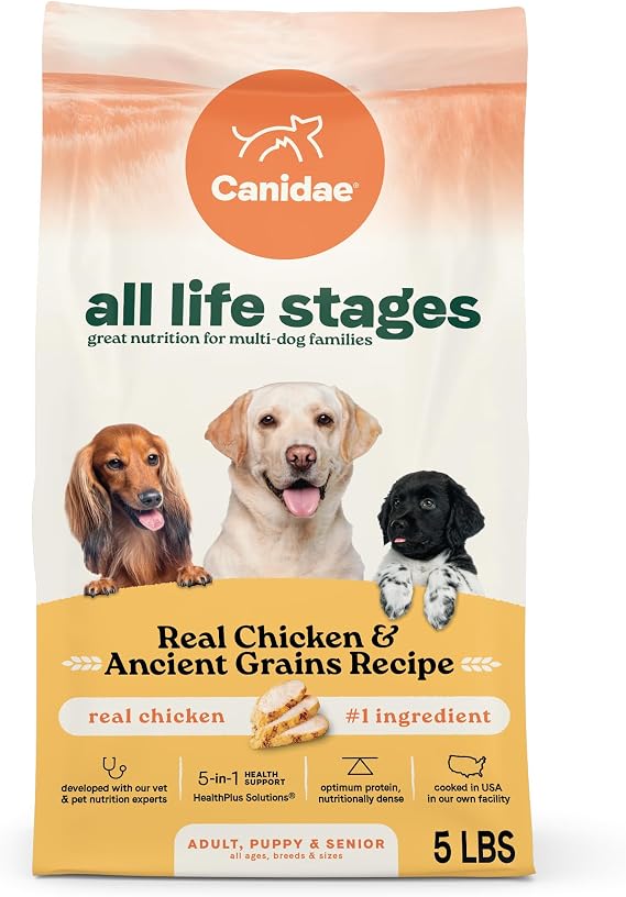 Canidae All Life Stages Real Chicken & Ancient Grains Recipe High Protein Premium Dry Dog Food for All Ages, Breeds, and Sizes 5 lbs.