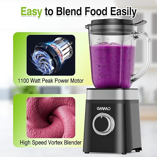 Miniatura 2 de OMMO Licuadora, licuadora profesional de batidos con 4 cuchillas de acero inoxidable, licuadoras de vidrio de 50 onzas para cocina con 2 velocidades