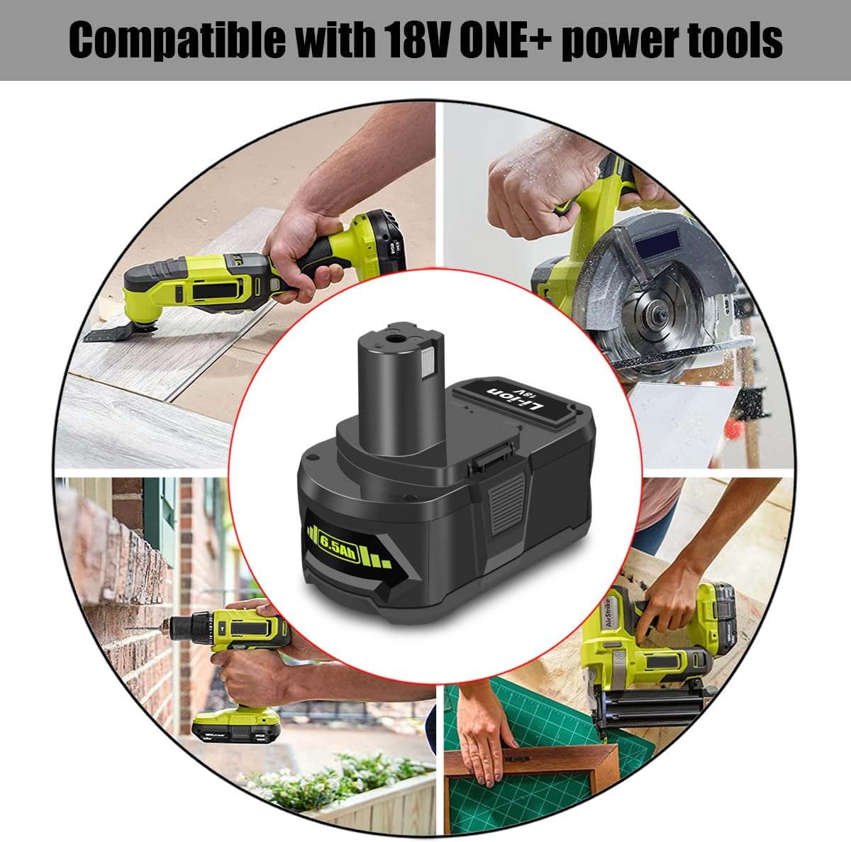Lizone 6.5Ah 18V Lithium Battery Replacement for Ryobi 18V 4.0Ah Battery PBP005 4 Ah P108 P192 P129 P197 PBP2005 PBP004 18V 6.0Ah Battery P193 Compatible with Ryobi 18V ONE+ Battery