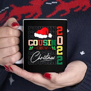 Cousin Crew Santa Family Matching Christmas 2022 Pajamas BlackMug, Tea Mug, Tea Cup, Coffee Cup