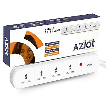 AZIOT 4 Socket Smart Extension - WiFi/Bluetooth, Power Monitoring, Individual Control, Made in India, Timer Function, Works with Google Home and Amazon Alexa