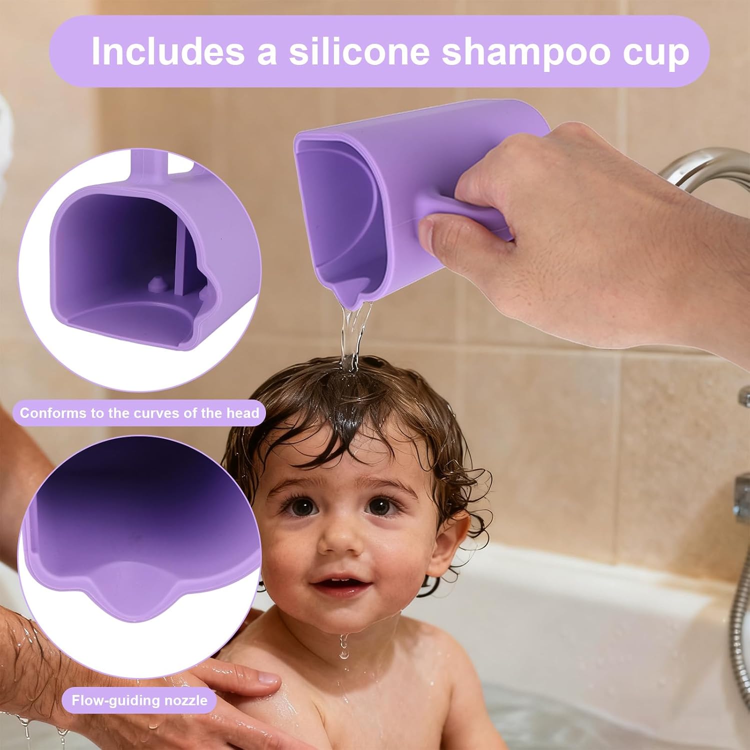 Hair Washing Station for Kids with Rinse Cup, Silicone Portable Shampoo Wash Bowl Hair Washing Basin for Home Sink & Bathtub Toddlers Children Teens Adults (Purple)