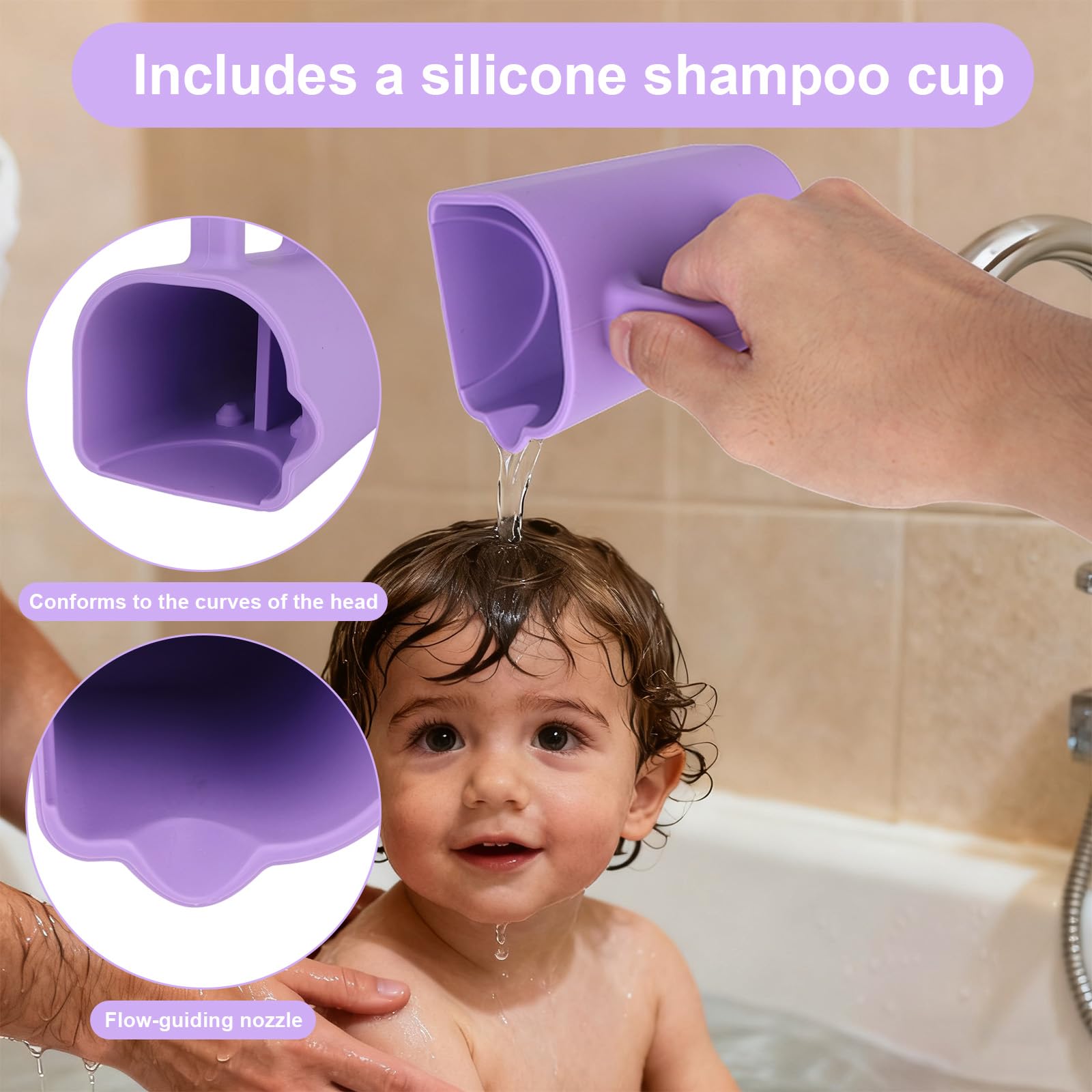 Haarwaschstation Kinder mit Spülbecher, Silikon Tragbare Shampoo-Schüssel Haarwaschbecken für Waschbecken & Badewanne Kleinkinder Jugendliche Erwachsene (lila)