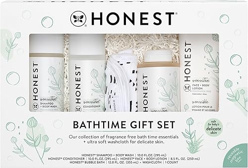 The Honest Company Set de regalo para el baño sin fragancia, artículos esenciales de baño hipoalergénicos para pieles sensibles  Champú + gel de