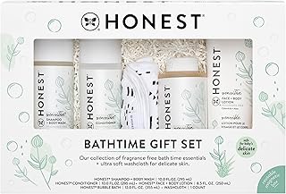 Fragrance-Free Bathtime Gift Set, Hypoallergenic, Bath Essentials for Sensitive Skin, Shampoo and Body Wash, Face Lotion, Bubble Bath, Conditioner, Wash Cloth