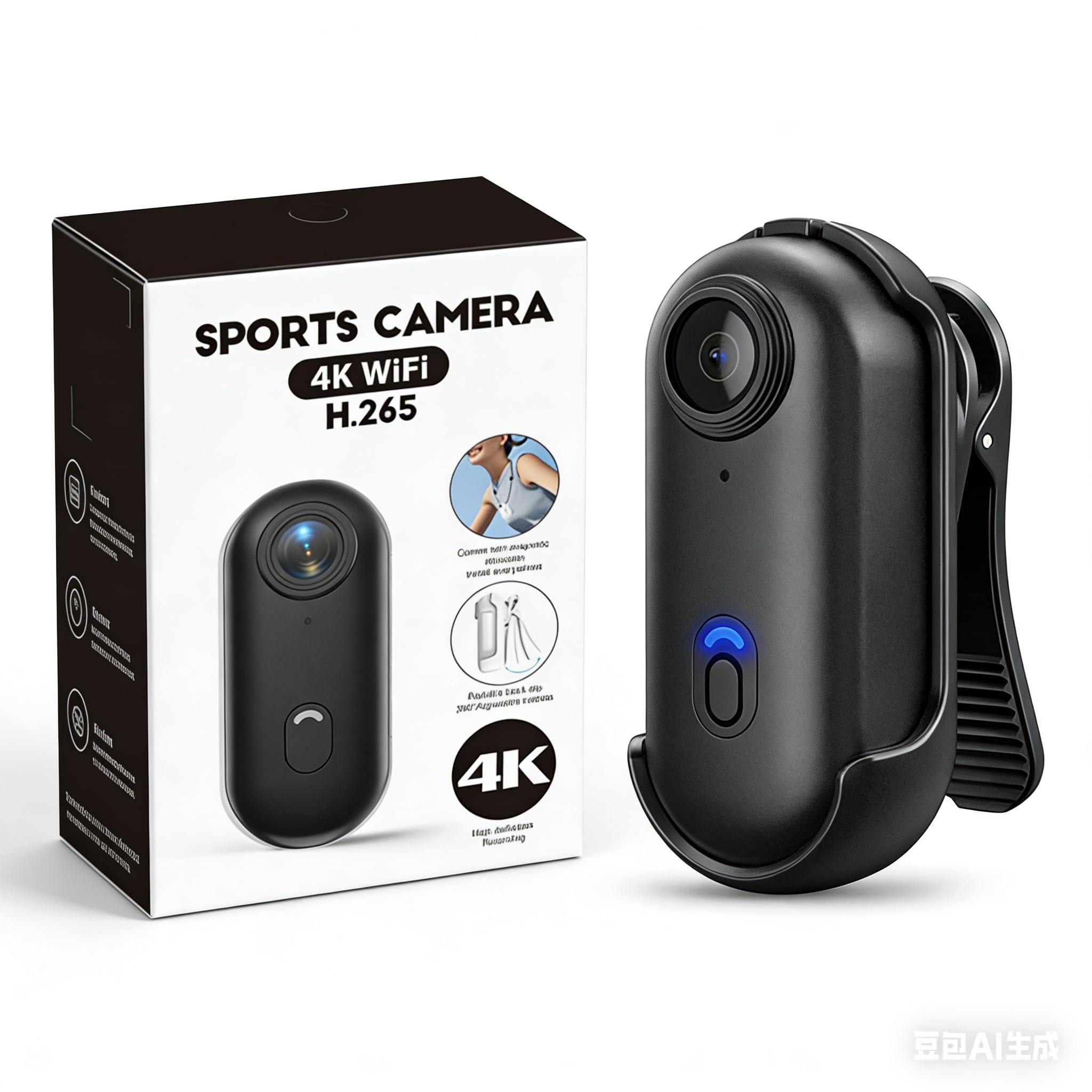 Mini Camera, Camera Vlog 4K Ultra HD, Caméra 360 Degrés avec Clip Magnétique, Action Cam Étanche 30m, Caméra Sport Moto & Piéton pour Cyclisme, Randonnée, Animaux, Famille, Enregistrement de Vie