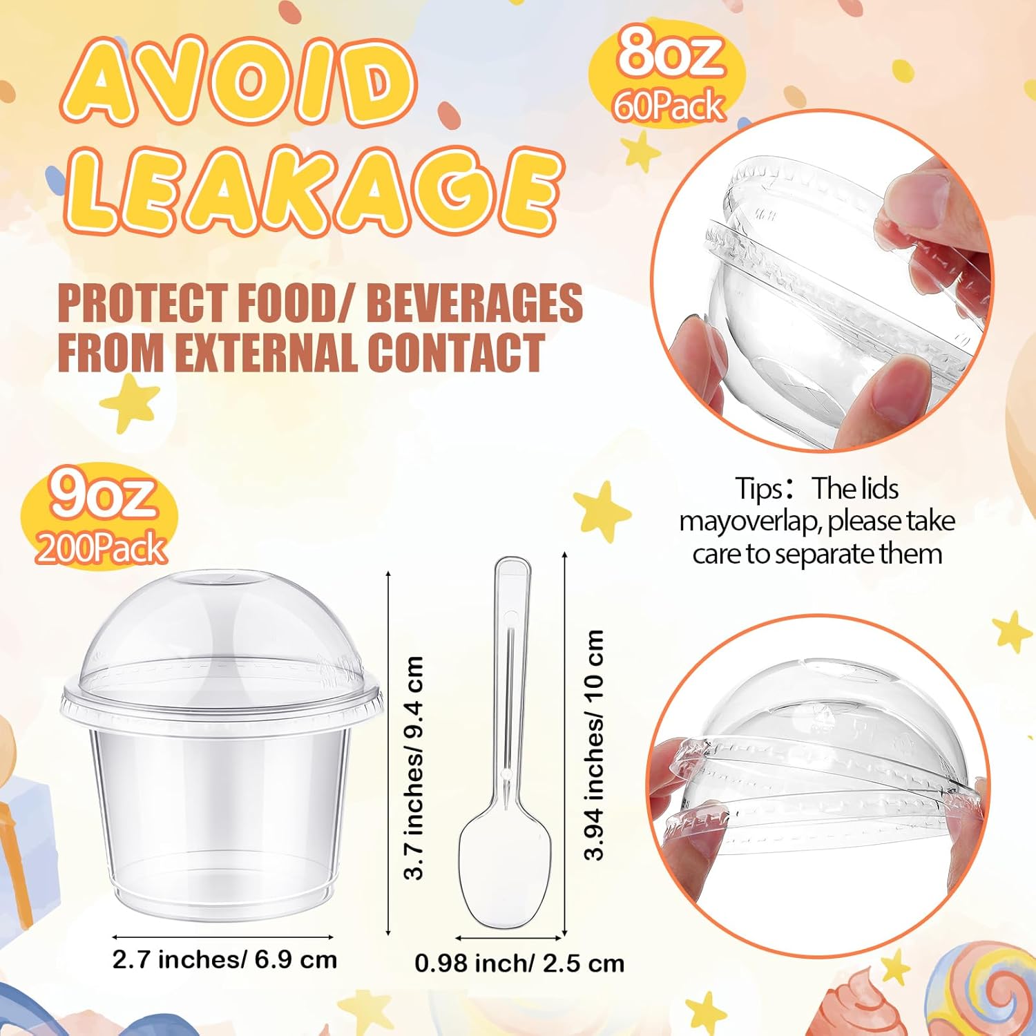 Jingmore 400 Pcs 9 oz Plastic Dessert Cups with Lids,200 Pcs Clear Disposable Parfait Fruit Cups and 200 Spoons,Appetizer Party Containers for Yogurt Puddings Ice Creams Cake Cold Drink(Dome)