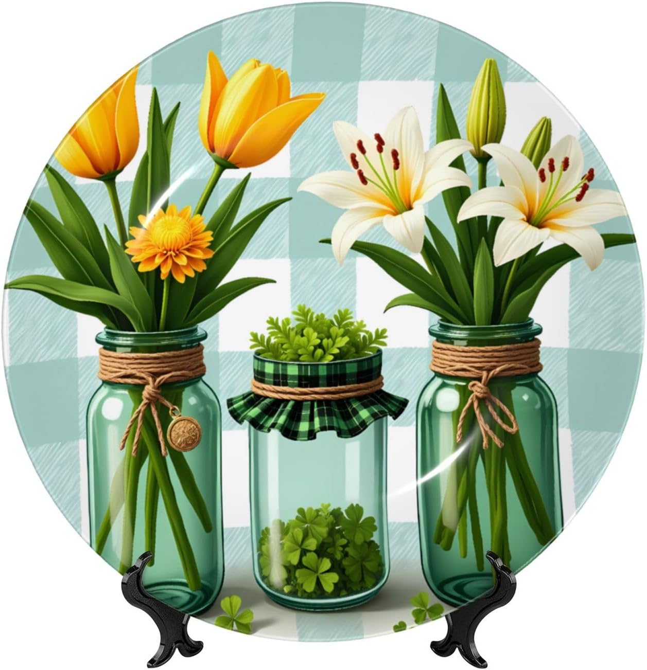 Saint Patrick Flower Style Ceramic Plate Display Decorative Plate With Stand Wall Hanging Plate For Home Decor 10 Inch