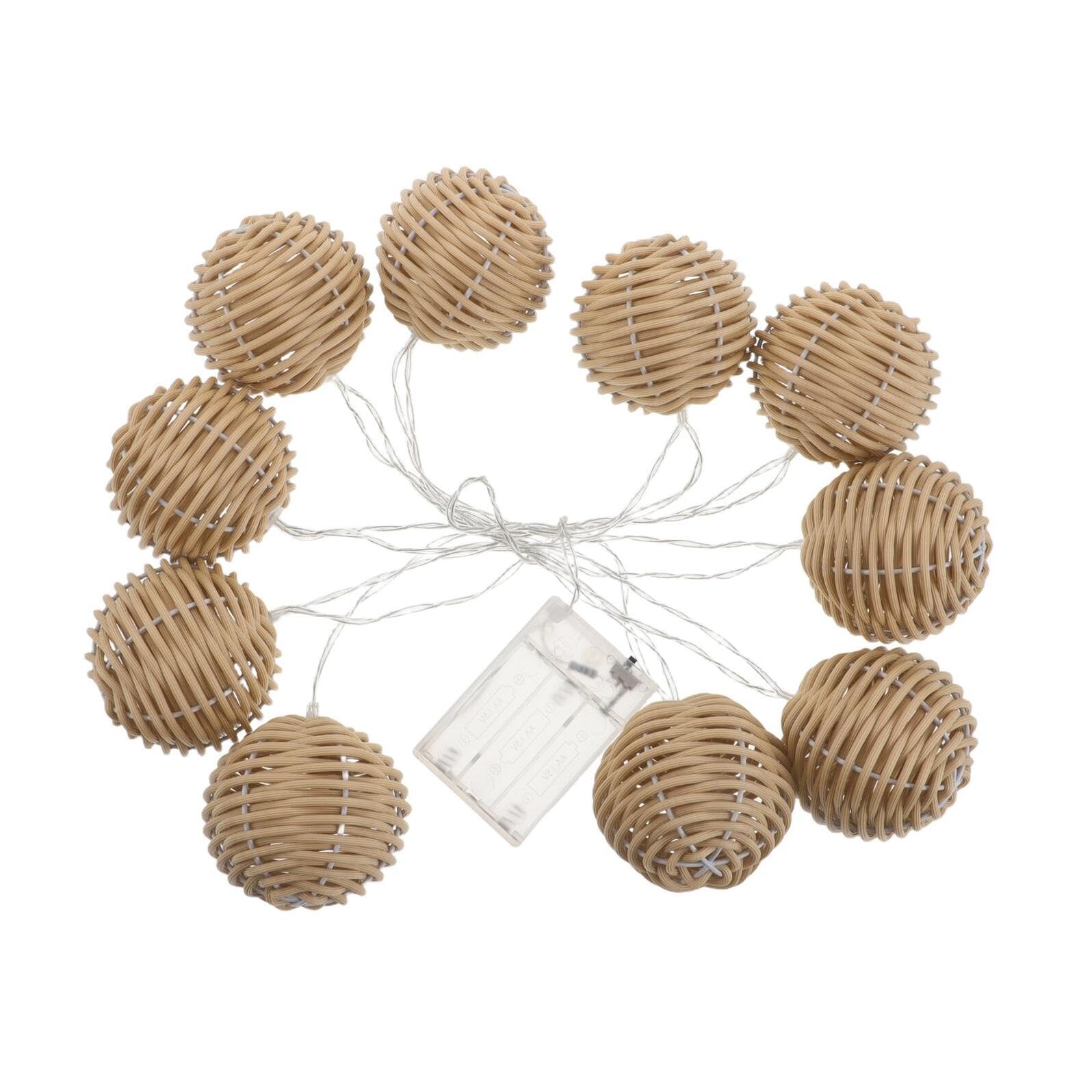 VALICLUD Luci a Stringa per Esterni con Sfere in Rattan Sintetico, 10 Lampadine LED con Alimentazione a Batteria, Decorazione Luminosa per Patio, Giardino e Feste All’aperto