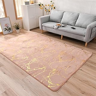 Aimuan Pink Rug Soft Gold Marble Metallic Glitter Area Rug Nursery for P...