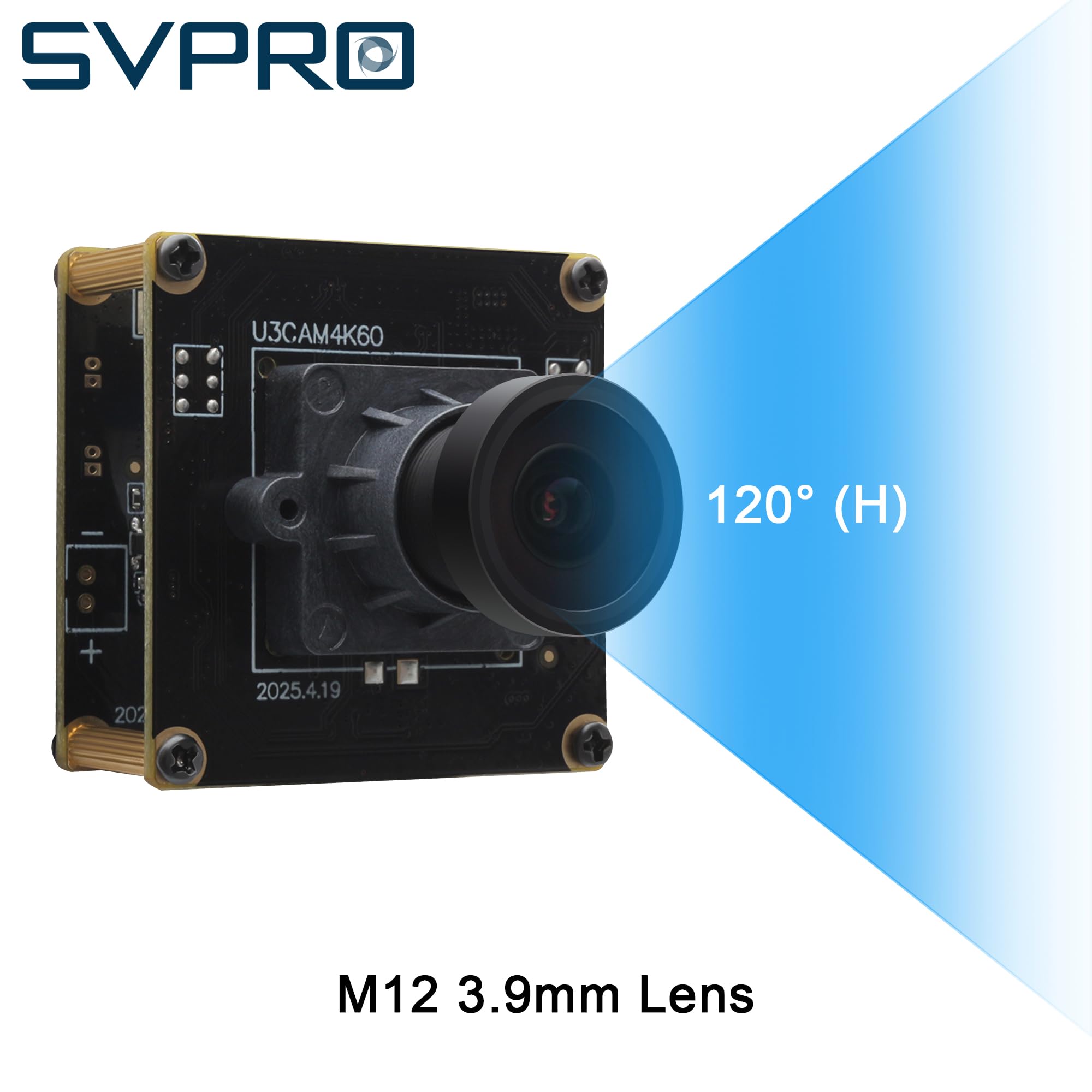 SVPRO Caméra USB 3.0 4K 60pfs, IMX678 haute résolution avec objectif M12, UVC caméra d'ordinateur Plug and Play pour Windows, Linux, MacOS, Android (L39 -M12 (FOV 120°))