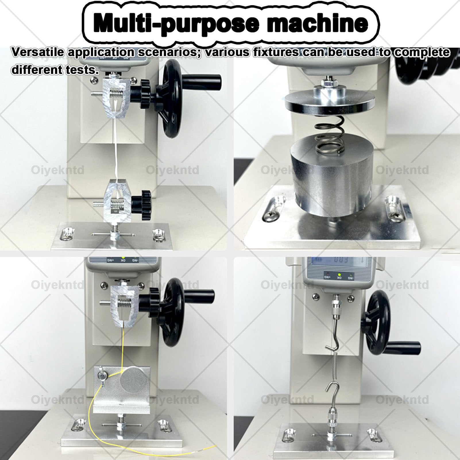 Digitale manuelle Zugprüfmaschine mit Handkurbel, 5 Messspitzen und 2 Klemmen, 270 mm Hub für Druck- und Zugprüfungen