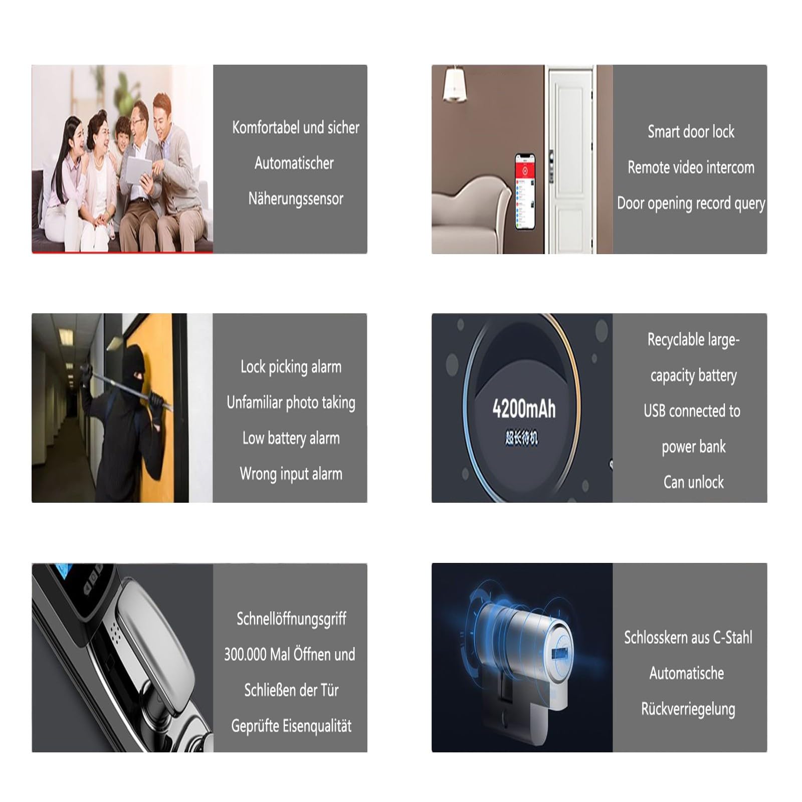 Serratura Smart Con Impronte Digitali 3D Face Smart Door Con Monitor Telecamera Di Sicurezza Serratura Elettronica Wifi Per Casa, Appartamento, Ufficio, Porta D'ingresso, Camera Da Letto