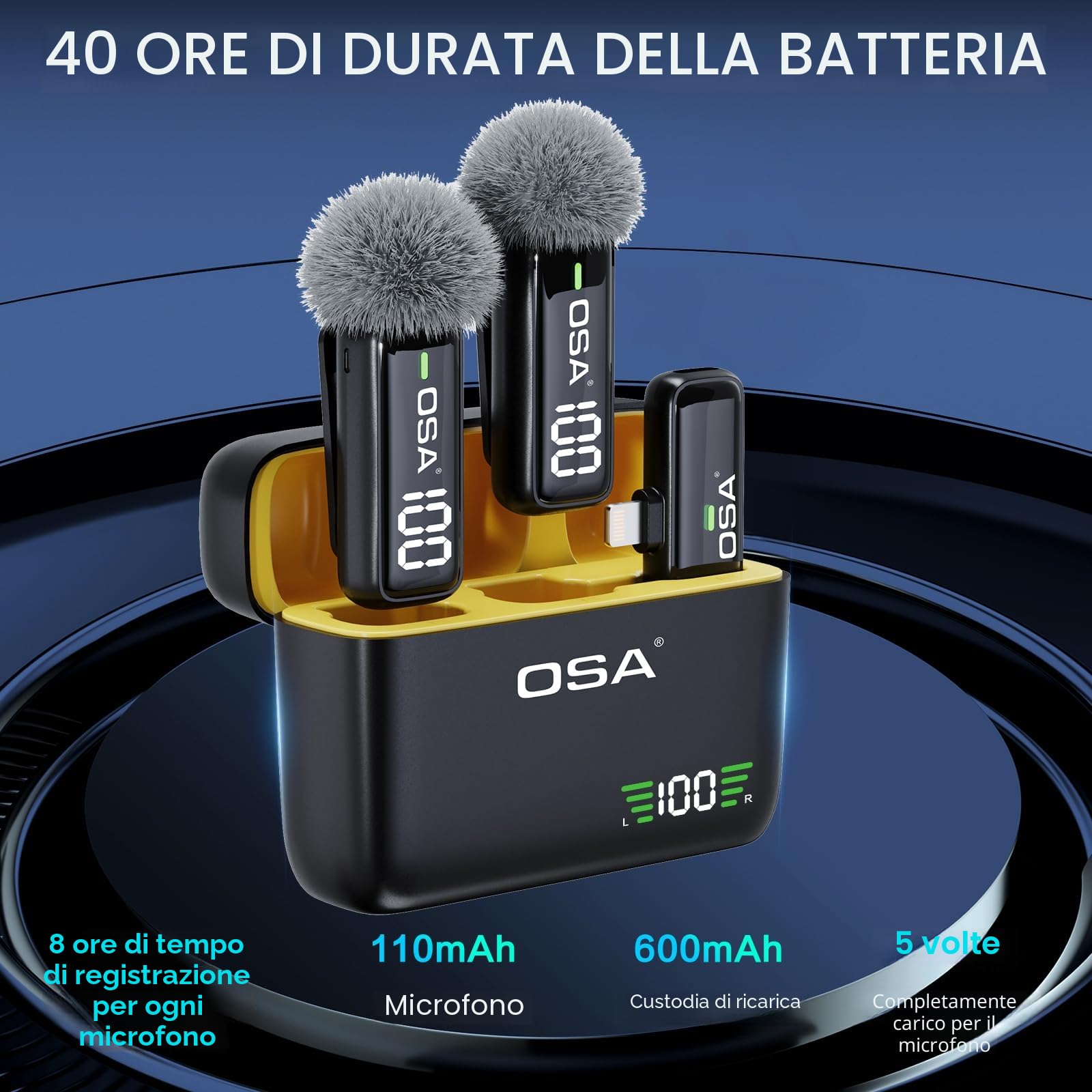 OSA Microfono Lavalier Wireless per iPhone Lightning (Fino a iPhone 14), Mini Microfono Bluetooth con Riduzione Rumore, Display Digitale, per TikTok Vlog YouTube