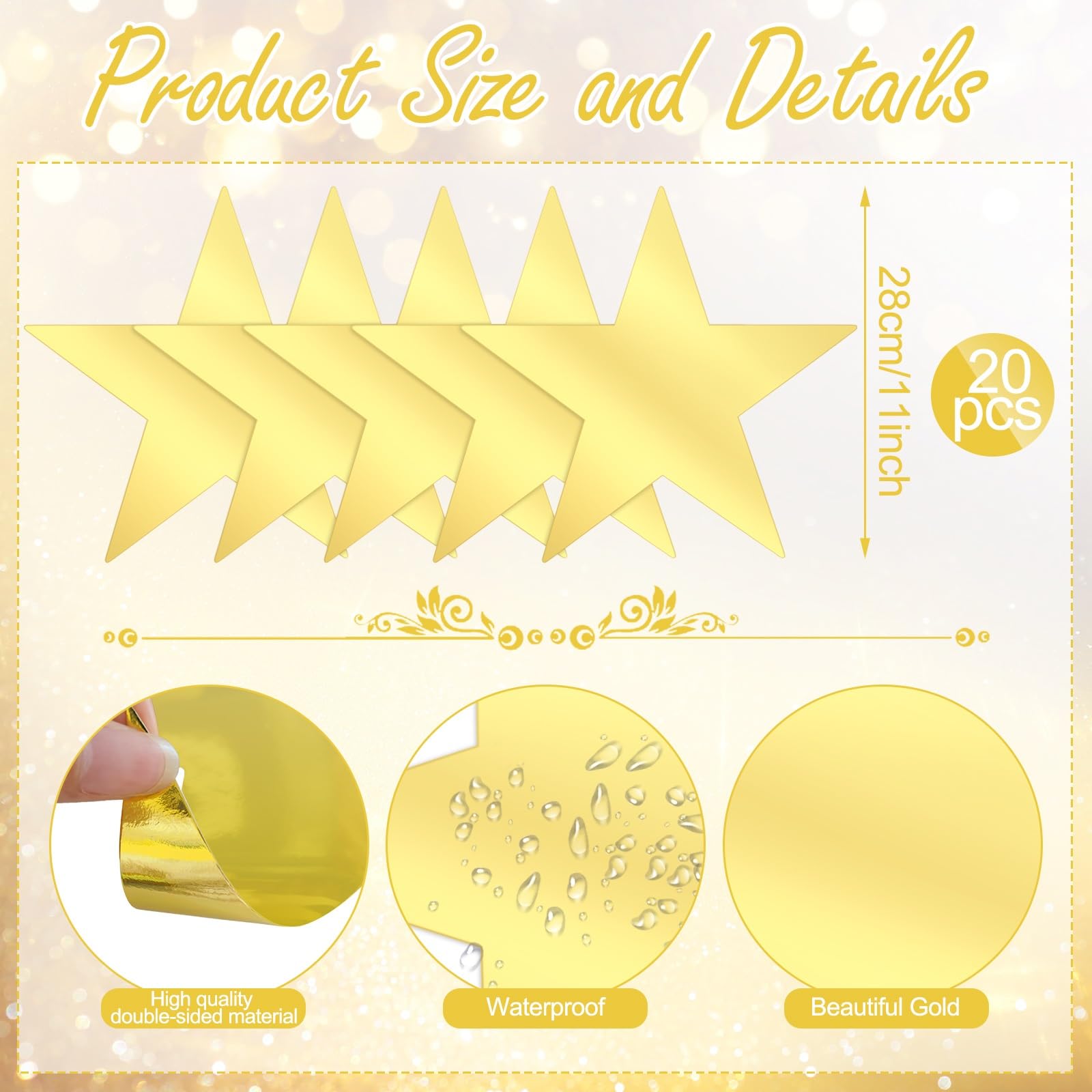 40 Pieces Gold Star Cutouts 11 Inch Double Printed Large Paper Stars Decorations for Wedding Party Classroom Supplies