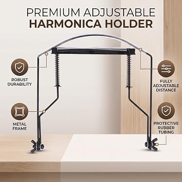 Harmonica Holder, Adjustable Metal 10 Holes Harmonica Neck Holder Rack Support Accessory for Soporte Armonica