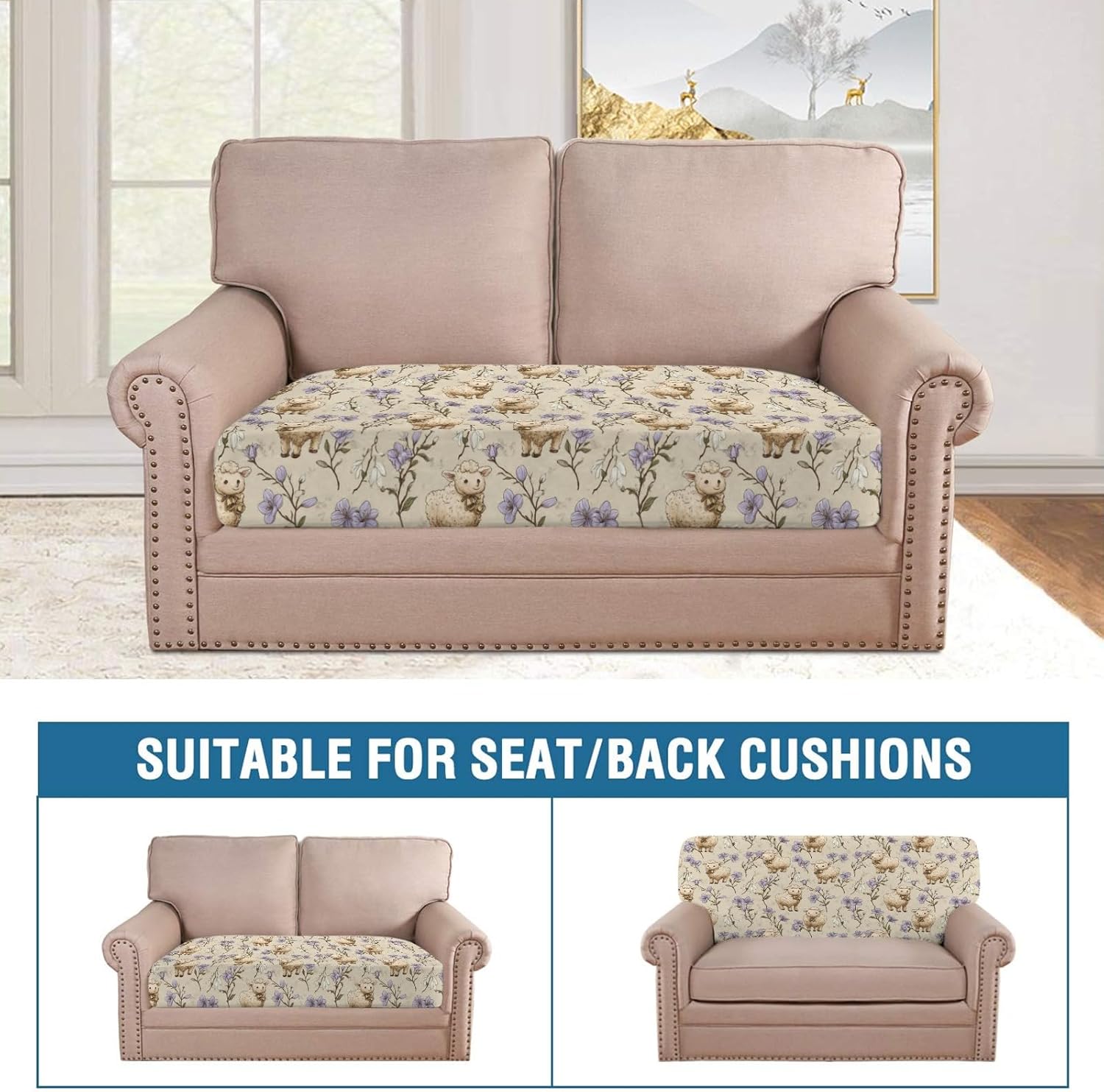 Lambs and Bloom Loveseat Covers Couch Covers for 2 Cushion Couch, 2-Piece Stretch Sofa Slipcovers Anti-Slip Washable Furniture Protectors for Dogs Pets
