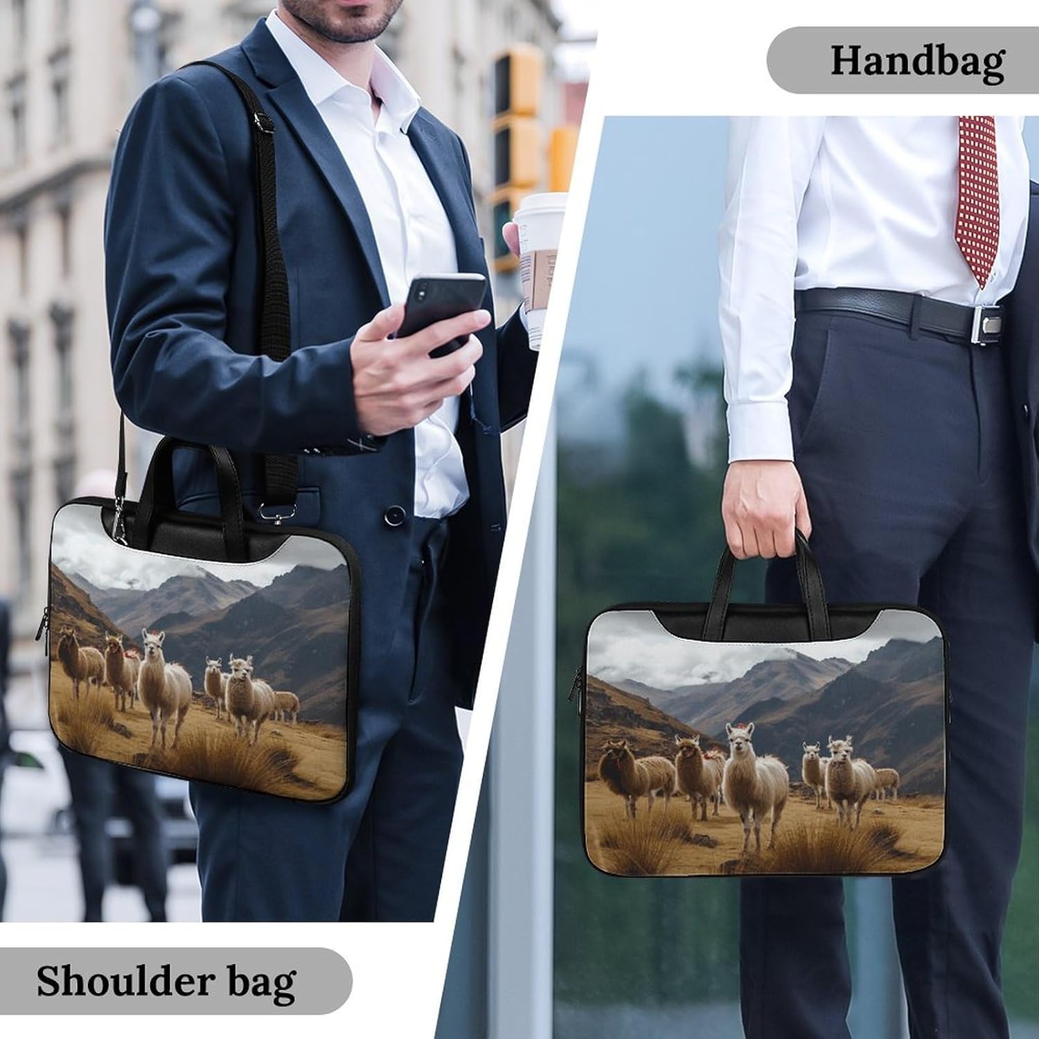 Llamas in The Andes 37x28cm Black-style Laptop Bag Leather Tablet Computer Briefcase Large Capacity Work Business Tote Bags for Office