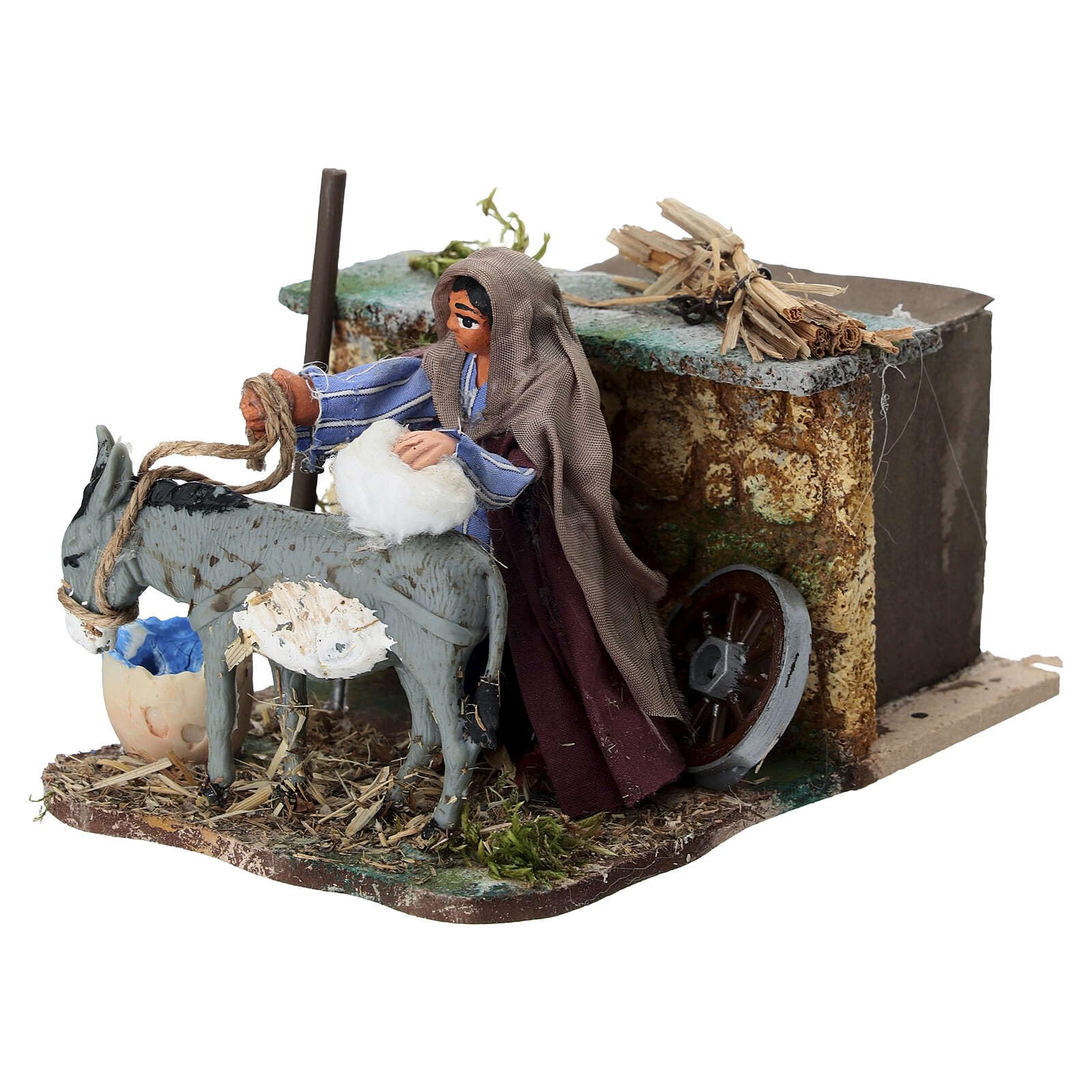 Holyart Crèche Napolitaine: Fermier brossant Son âne Mouvement crèche napolitaine 8 cm