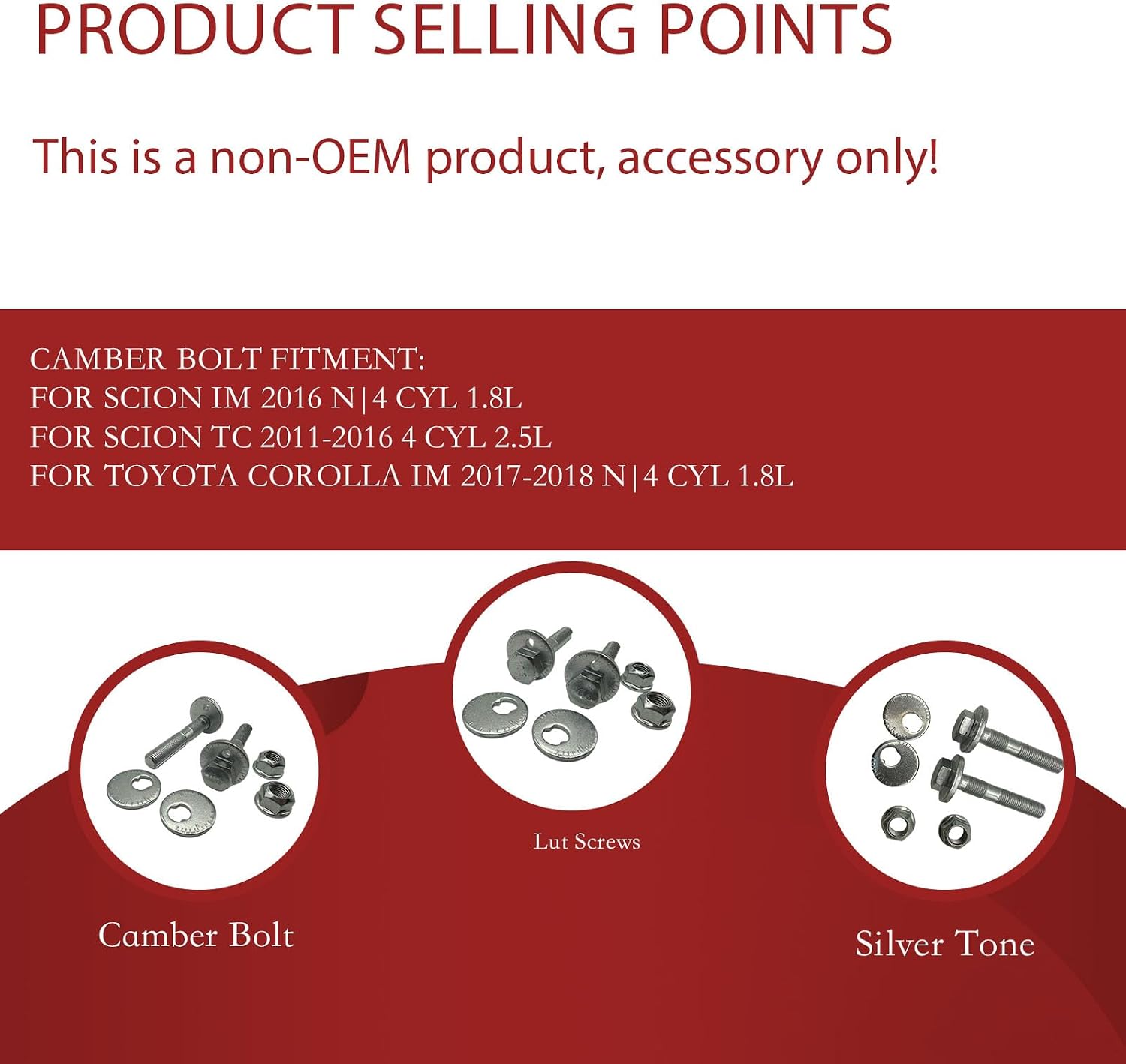 2Pcs Eccentric Alignment Camber Bolt for Toyota RAV4 2010-2018 48409-42030 Car Rear Lower Suspension Control Arm Cam Adjust Nut Kit for Toyota Corolla iM 2017-2018 Silver