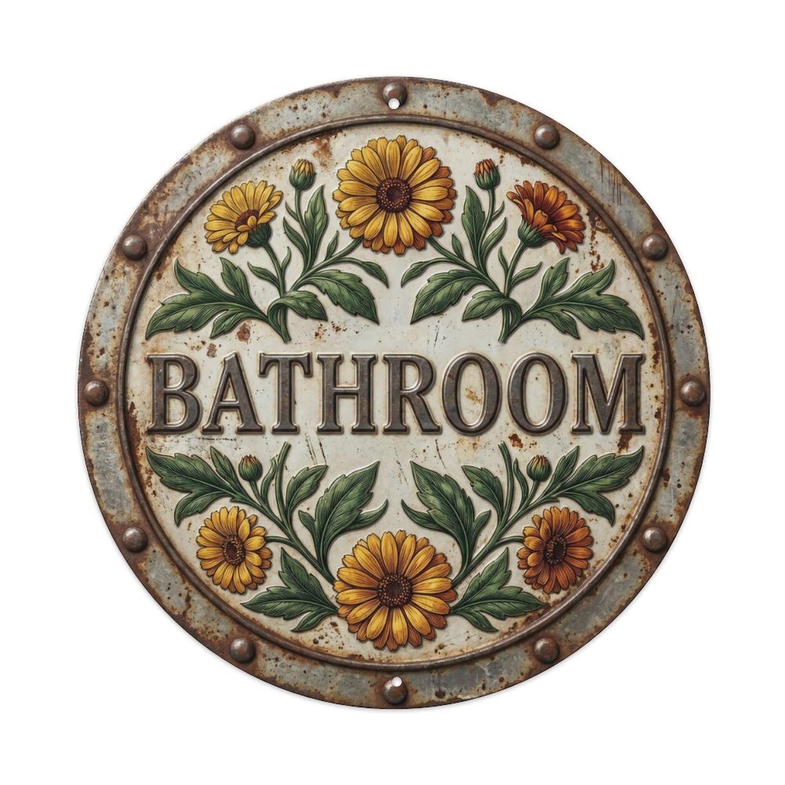 Bathroom Marigold Botanical Floral Room Label Metal Tin Sign