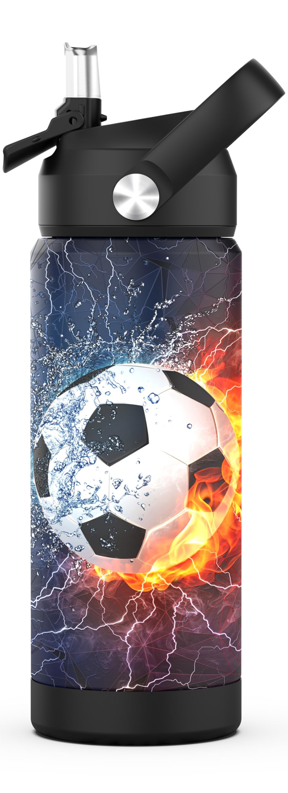 Boys Soccer Water Bottle for School,Kids 18 oz Insulated Stainless Steel Cup with Straw, Double-Wall Vacuum Leakproof