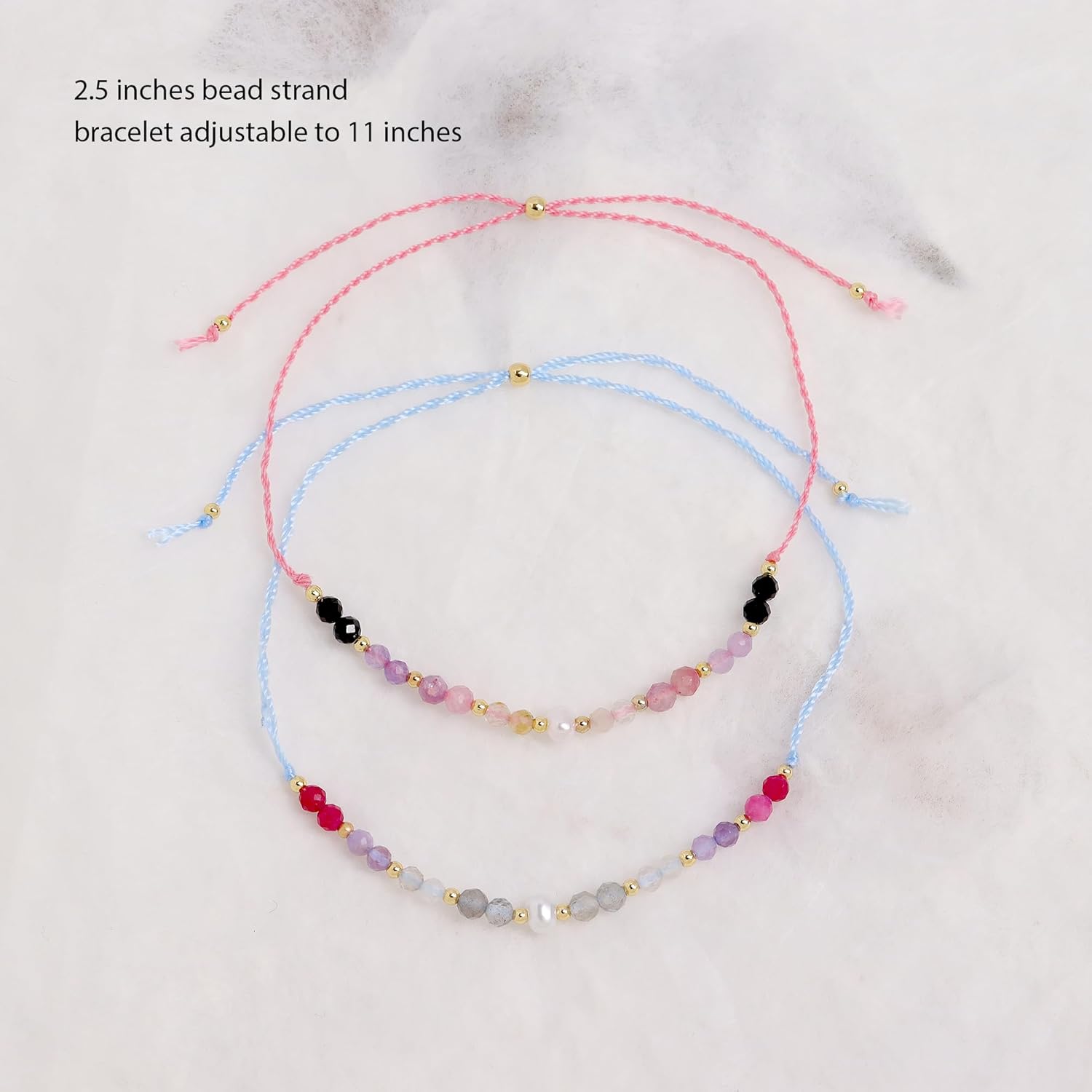 Colorful Gemstone Beads Bracelets Set for Women, 2Pcs Boho Handmade Adjustable Stackable Strand Outfit Accessories Jewelry Gift. - Image 3