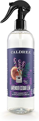 Caldrea Ambientador en aerosol de ropa y habitación, con aceites esenciales, ingredientes derivados de plantas, aroma a lavanda y hoja de cedro