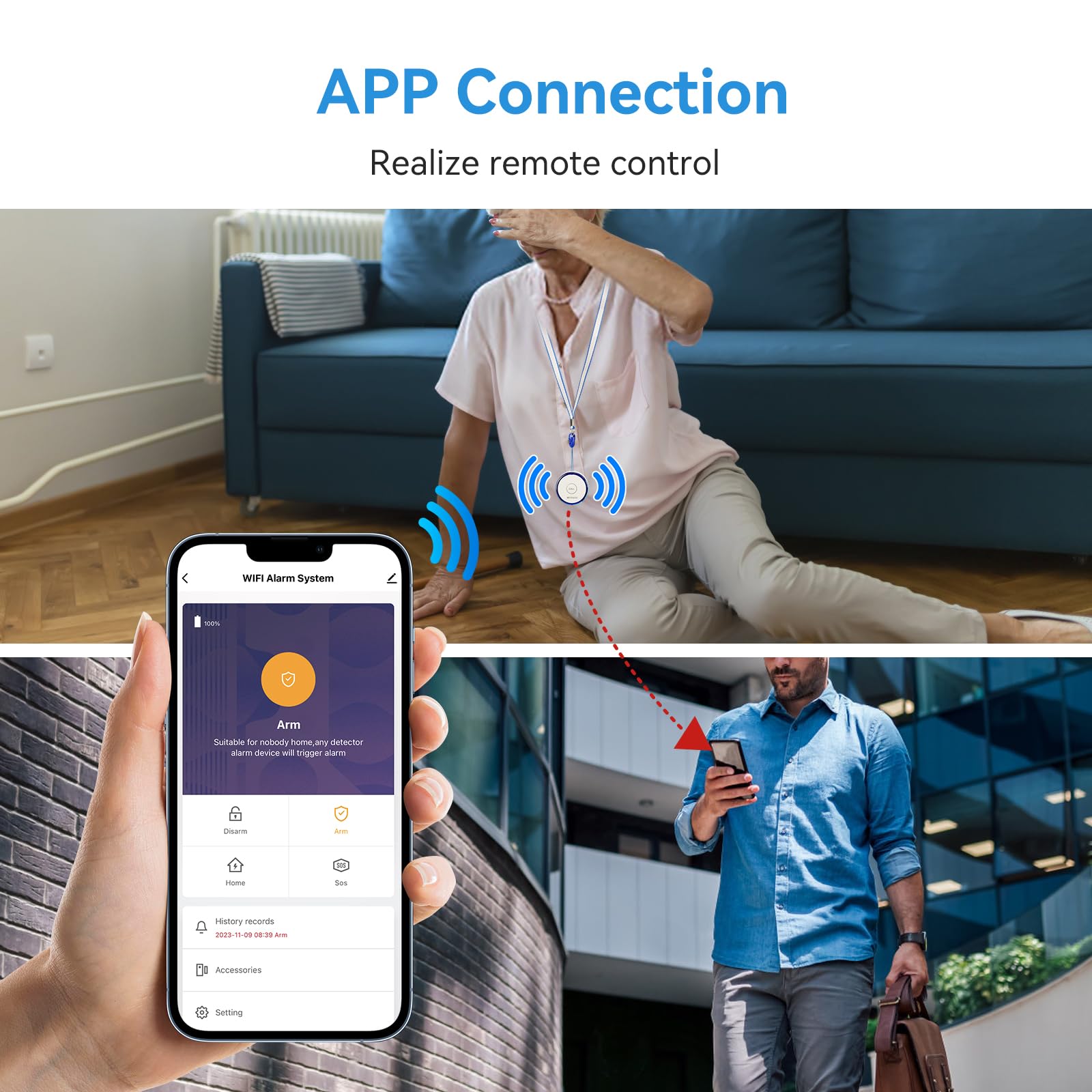 Retekess TH012 Botón de Llamada SOS Inteligente WiFi, Buscapersonas para Cuidadores, 2 Meses de Tiempo de Espera,1 Botón de Llamada para Personas Mayores, Pacientes Discapacitados