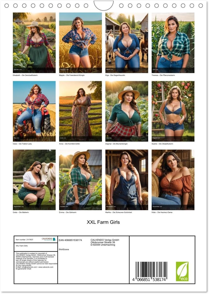 XXL Farm Girls, US-Version (Wall Calendar 2026 DIN A4 Portrait), CALVENDO 12 Month Wall Calendar