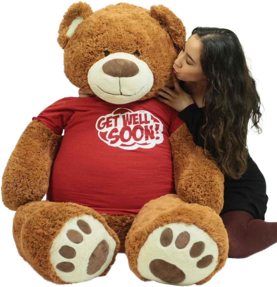Big Plush Giant Teddy Bear with Get Well Soon T-Shirt - Huge 5-Foot Plush Teddybear - Stuffed Animal - Loving Gift - OSO de Peluche - Cute Oversized Plushie - Jumbo Bear to Show You Care