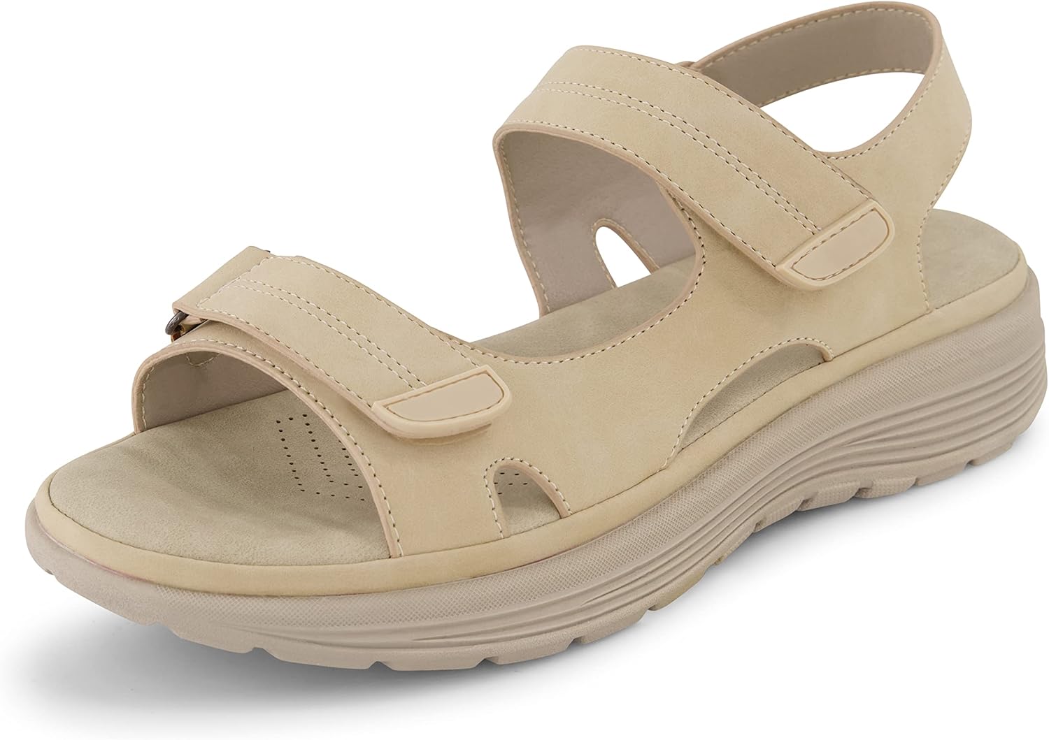 CUSHIONAIRE Women's Magee comfort footbed outdoor sandal with adjustable strap and +Memory Foam, Wide Widths Available, Sand 8.5 W