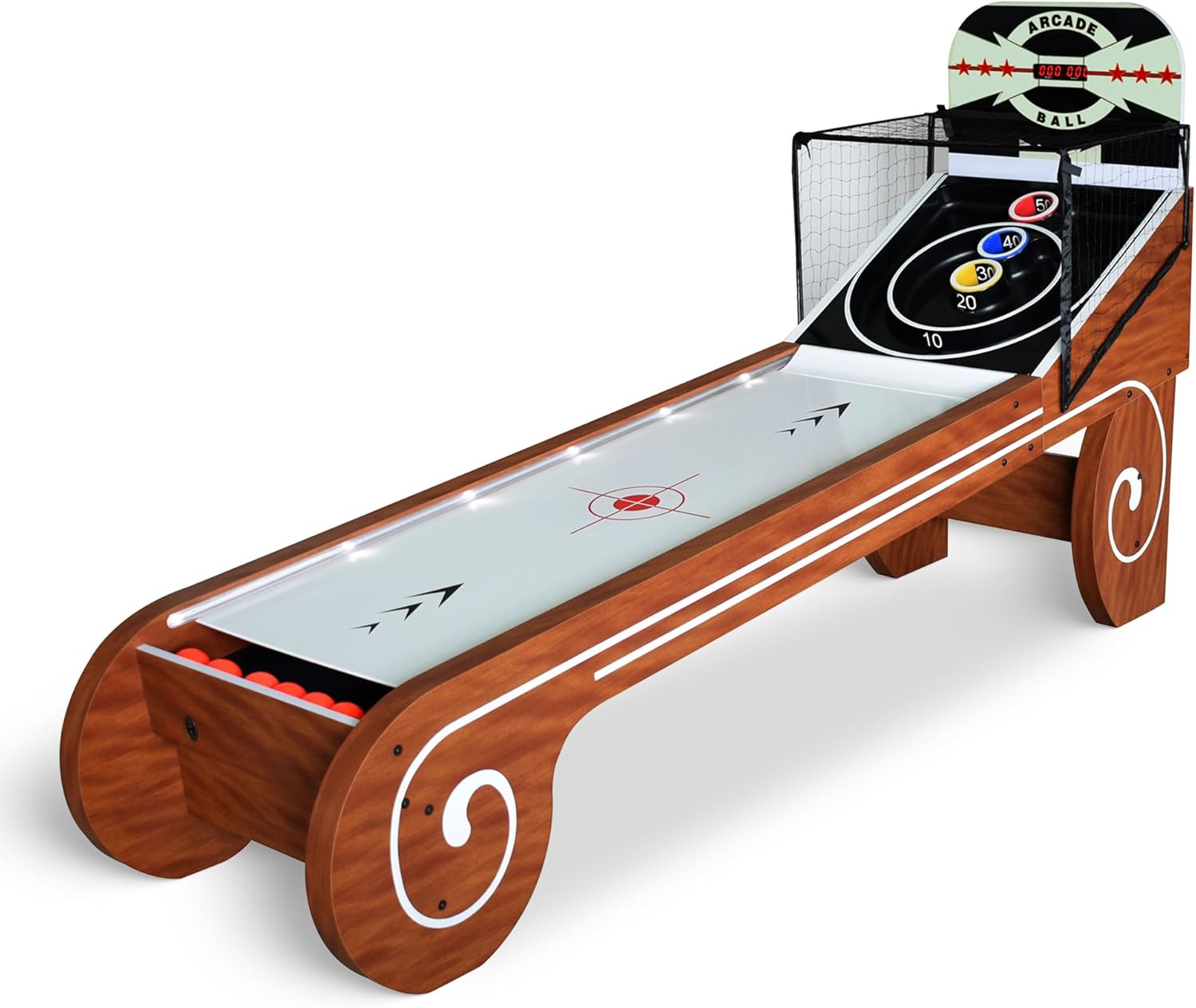 Hathaway Boardwalk 8-ft Arcade Ball Table for Family Game Rooms with LED Track Lighting, Scratch-Resistant Playfield