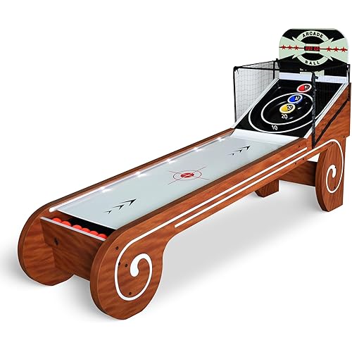 Hathaway Boardwalk 8-ft Arcade Ball Table for Family Game Rooms with LED Track Lighting, Scratch-Resistant Playfield