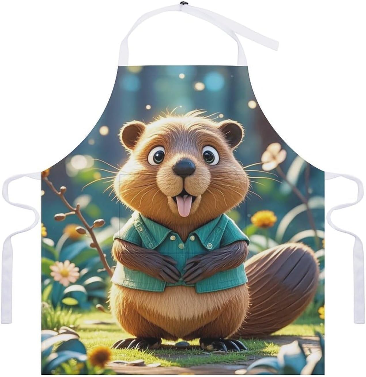 Cartoon Animated Beaver Apron for Cooking Kitchen Chef Aprons with Pockets Unisex Professional Adjustable Bib Aprons Restaurant Waterdrop Resistant Apron for Men Women Waiter