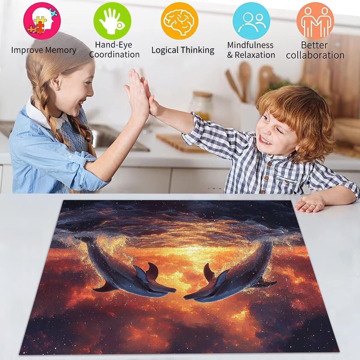 Delphin Puzzle für Erwachsene Kinder Anspruchsvoll 5000 Teile Impossible Klassische Puzzles Schwer Tier ab 8 9 10 Jahre Mädchen Jungen Jigsaw Kunst Educa,für Dekoration und Geschenke 105x156cm t-181