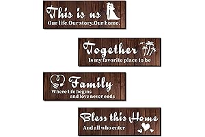 4 PCS Home Signs Wall Decor Rustic - Brown